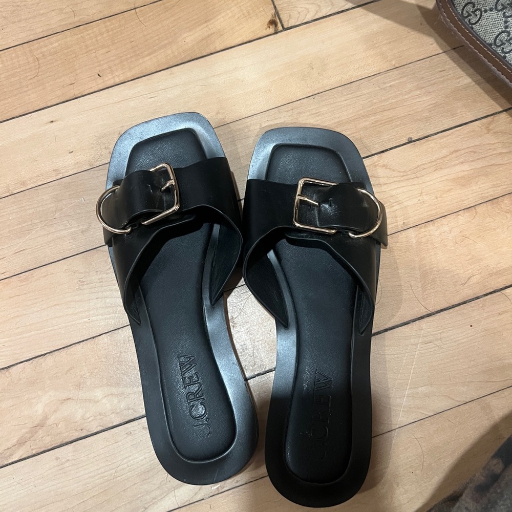J. Crew Black Sandals with Gold Buckle